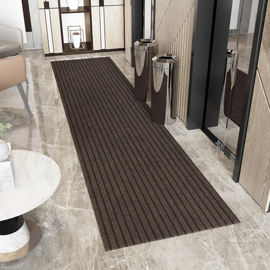 Ottomanson 2'7" x 25' Hallway Runner with Scraper Pile - Extra Durable Non-Slip Rug Mat for Indoor & Outdoor Use - Ideal for Kitchen, Entryway & Garage - High-Traffic Carpet, Brown