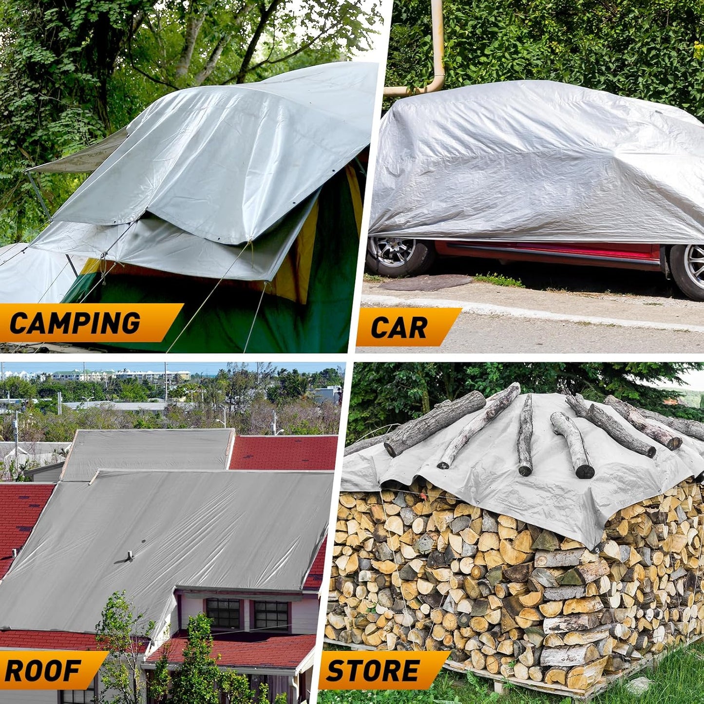 AROIC 10x12FT Heavy Duty Tarps Waterproof, 16 Mil Thick Camping Tarp-15x17 Weave, Large Waterproof Tarp, Tarp Tear Resistant, UV Resistant, Multipurpose Protective Cover for Tent, Car, Roof, Boat