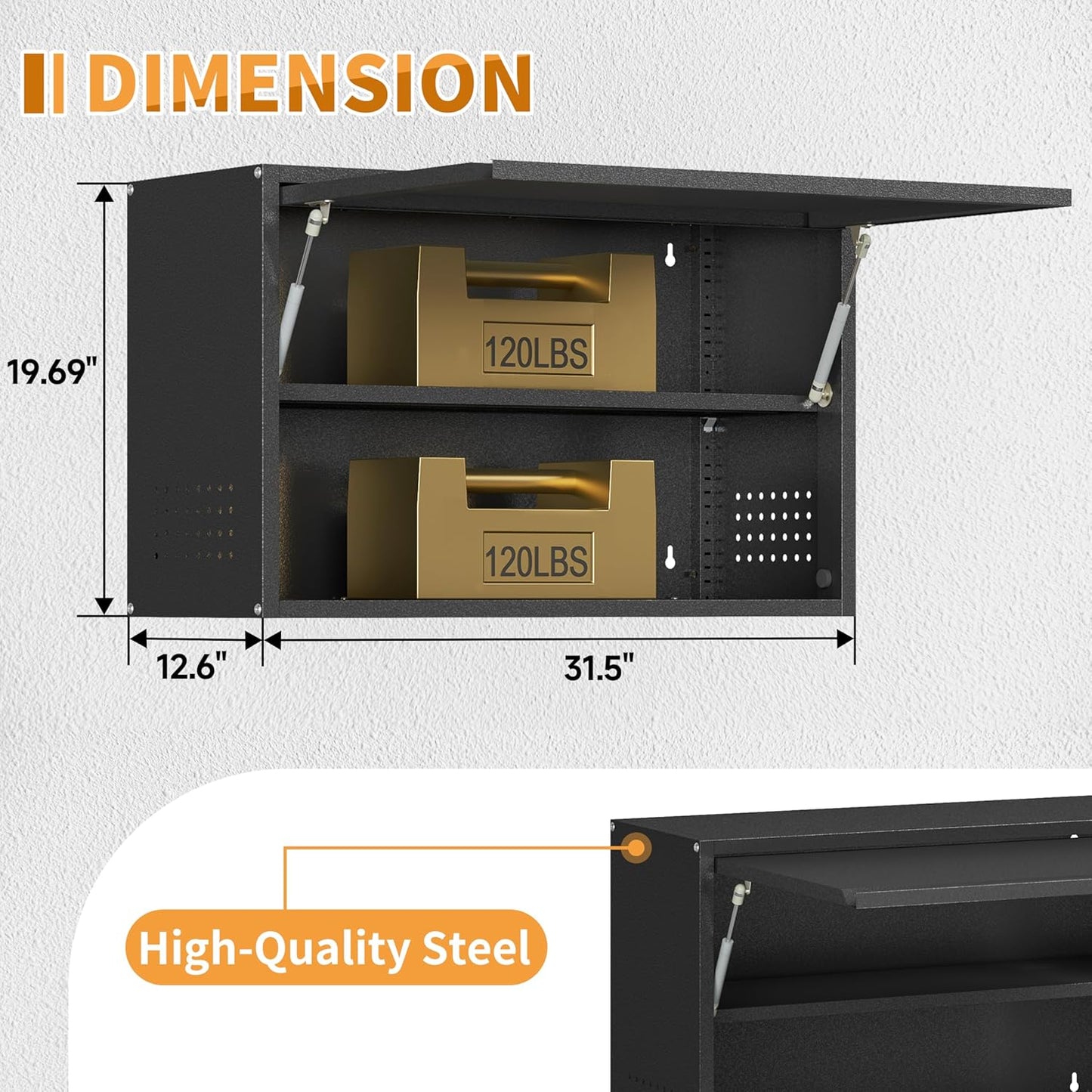 Metal Garage Wall Cabinet with Up-Flip Door, Black Float Tool Cabenit with Adjustable Shelf,Upper Storage Cabinets with Pegboard for Kitchen,Garage,Workshop,Warehouse (19.7" H,Black)