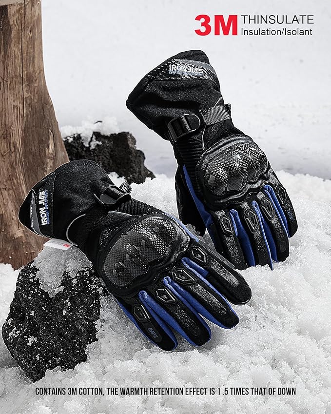BORLENI Winter Motorcycle Gloves for Men, CE Level 1 KP Protection, Touchscreen Windproof Waterproof Warm Riding Gloves with Carbon Fiber Shell for Cold Weather