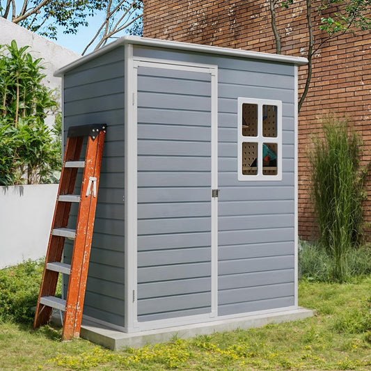 Gizoon 5x3 FT Outdoor Storage Shed with Lockable Door, Resin Weatherproof Plastic Garden Shed with Floor & Ventilation, Backyard Shed for Patio, Lawn Tools, Bike, and Toys