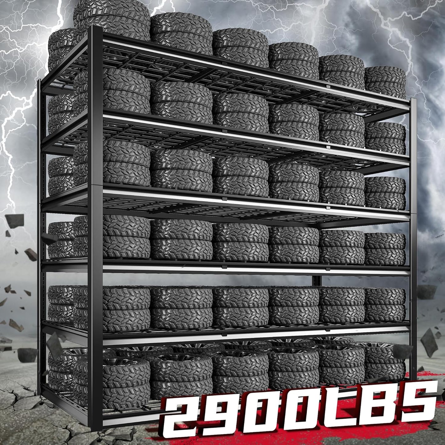 REIBII 60" W Garage Shelving, 2900LBS Storage Shelves, 6 Tier Heavy Duty Shelving, Adjustable Metal Shelving Units and Storage Rack for Warehouse, Pantry, Basement, 60" W x 84" Hx 24" D, 4 Pack