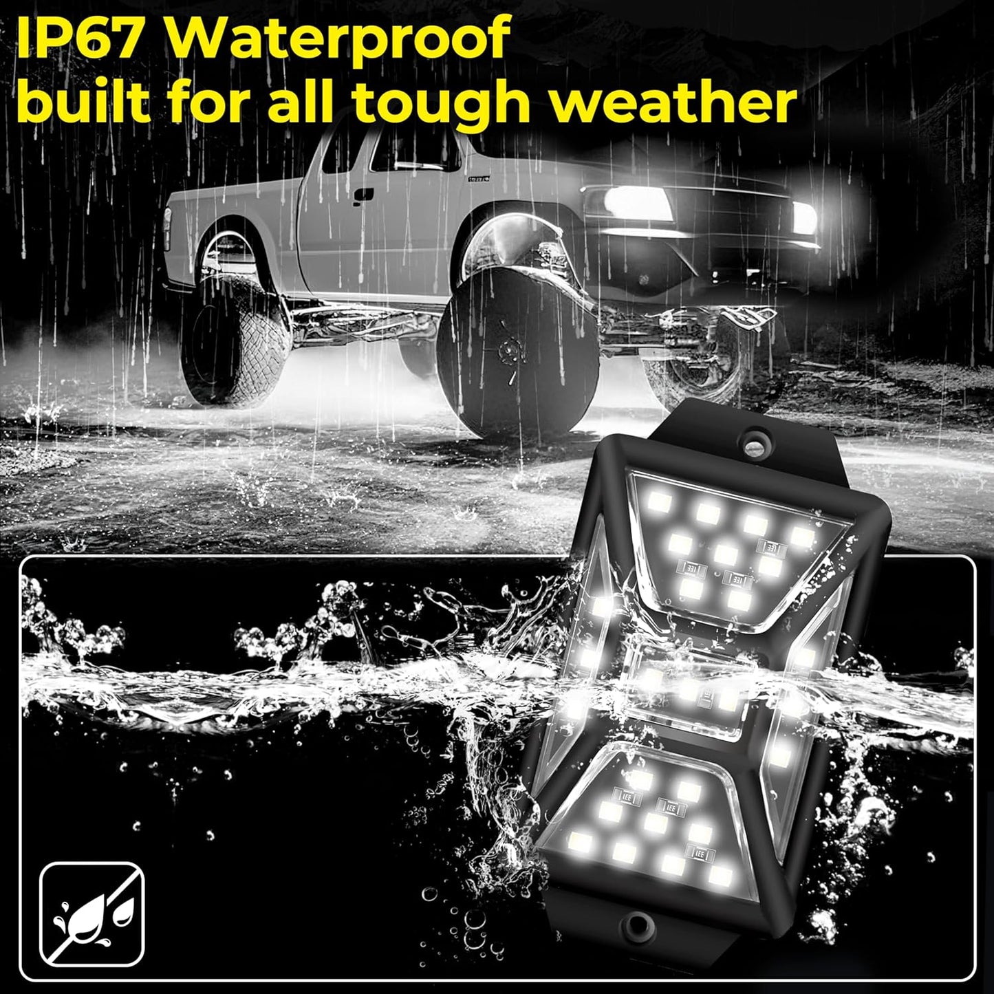 12 Pods 324 LED White Rock Lights with 11yd/10M Extension Wire, 6000K Super Bright Underglow Light, Waterproof IP67, 360° Full Angle Illuminate Rock Lights for Trucks Jeep UTV ATV SUV Boats