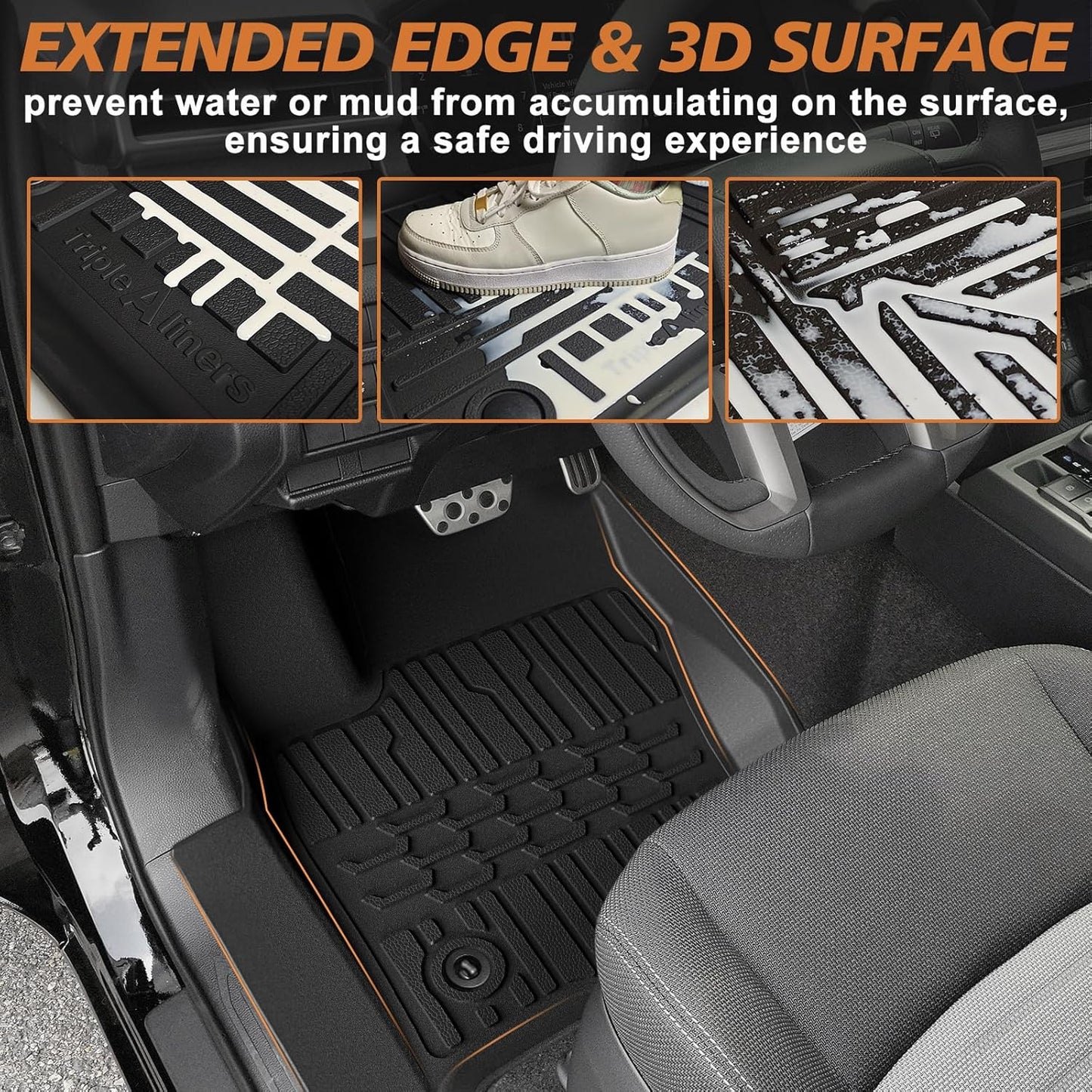 TripleAliners Floor Mats All Weather Liners Fit for Toyota 2025 4Runner Accessories Custom Fit TPE Heavy-Duty 1st & 2nd Row Waterproof Anti-Slip Floor Liners (Only for 5 Seats) Not for Hybrid Model