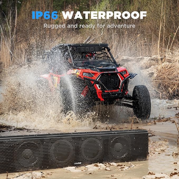 Ehaho 25 Inch UTV Sound Bar, ATV SoundBar Bluetooth with RGB Lighting, IP66 Waterproof Golf Cart Sound Bar, Amplified Powersports SXS SoundBar, UTV Speakers Compatible with Polaris RZR Can-Am