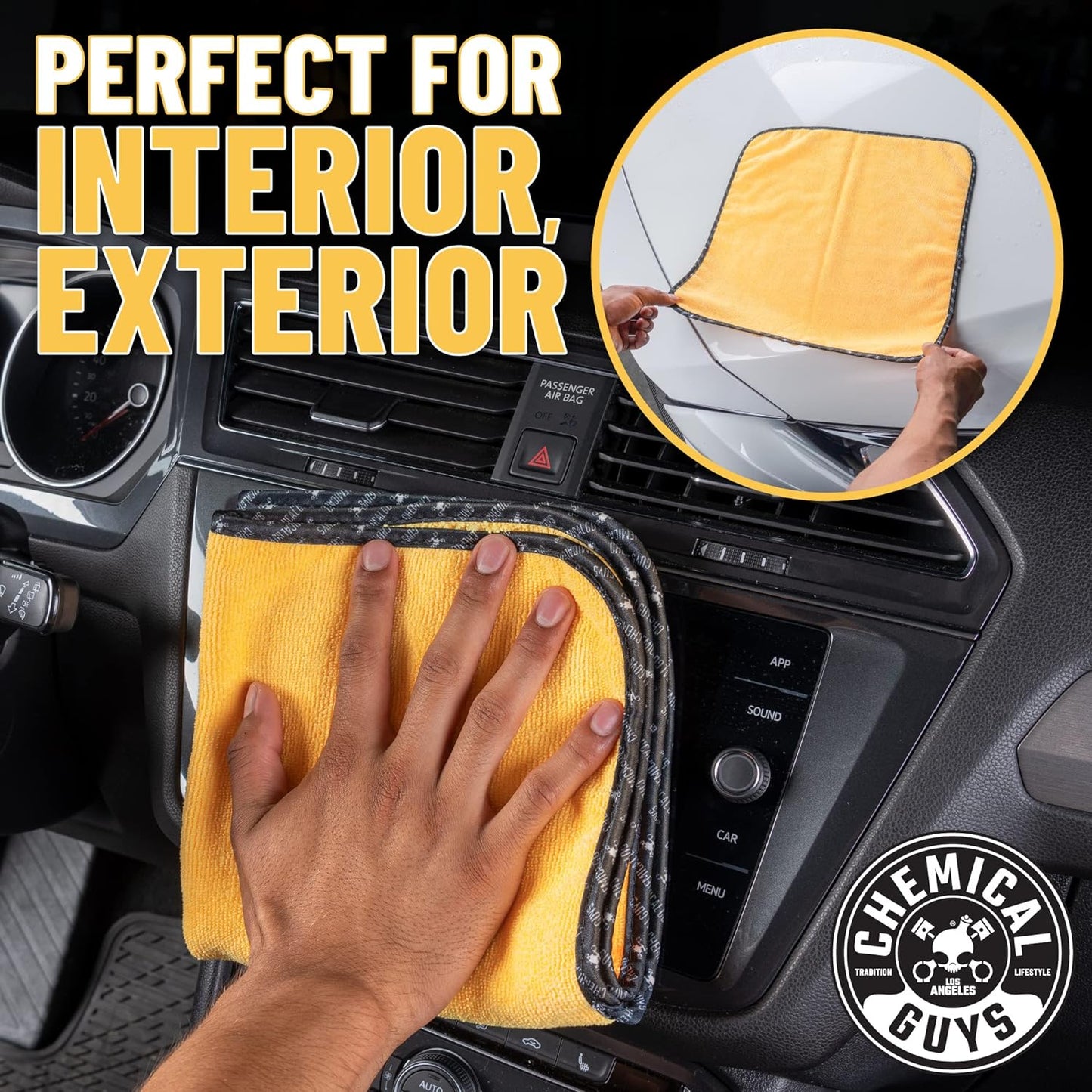 Chemical Guys ‎MIC_507_03 Automotive Microfiber Drying Chamois, Gold, 3 Pack, 24" x 16"