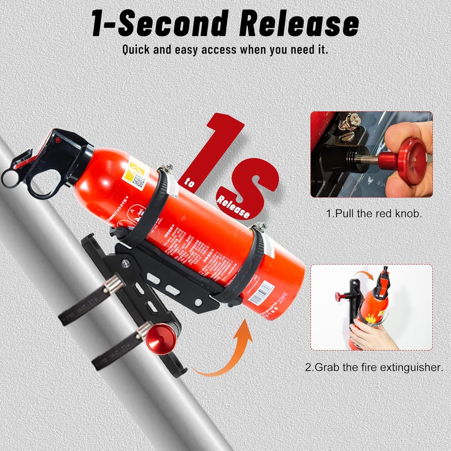 Quick Release Fire Extinguisher Mounts - 2-Pack Car Fire Extinguisher Holder Brackets for Vehicle Jeep Wrangler JT, TJ, JL, JKU, UTV, Polaris RZR, Ranger, Can-Am X3, Yamaha – Corrosion-Resistant