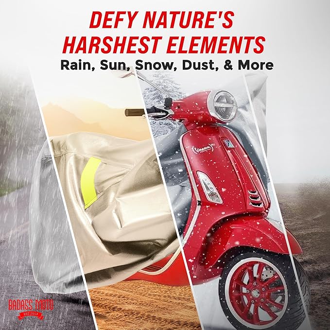 Badass Moto Ultimate Scooter Cover For Vespa Cover, Moped Cover Waterproof Outdoor For Honda Ruckus Scooter Cover Fits Honda Super Cub Heavy Duty Motorcycle Cover For Yamaha Zuma 125 Cover, Light Gray