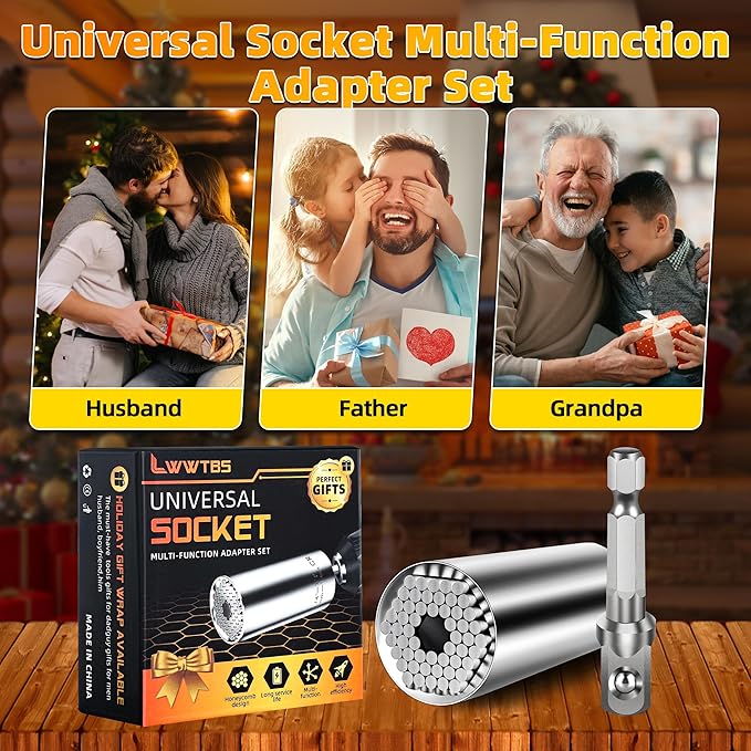 Super Universal Socket Tools Gifts for Mens Christmas Stocking Stuffers for Men Grip Socket Set With Power Drill Adapter (7-9MM) Cool Tools Gadgets for Dad Husband Birthday gifts for Women Him (2)