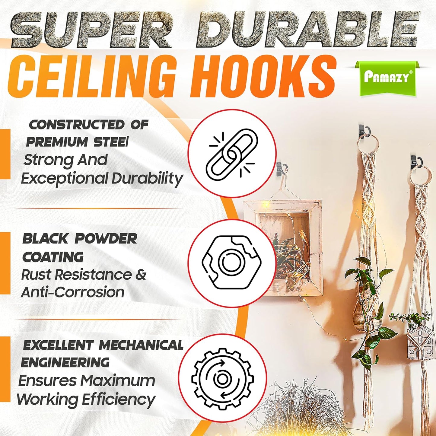 [UPGRADED] 2Pcs 200LBS Rotatable Ceiling Hooks with 4 Screw Points Base, Wall Mount Metal Hanger Black Ceiling Hook for Hanging Plant, Bird Feeder, Lights, Bed Canopy, Wind Chime, Indoor Outdoor Decor