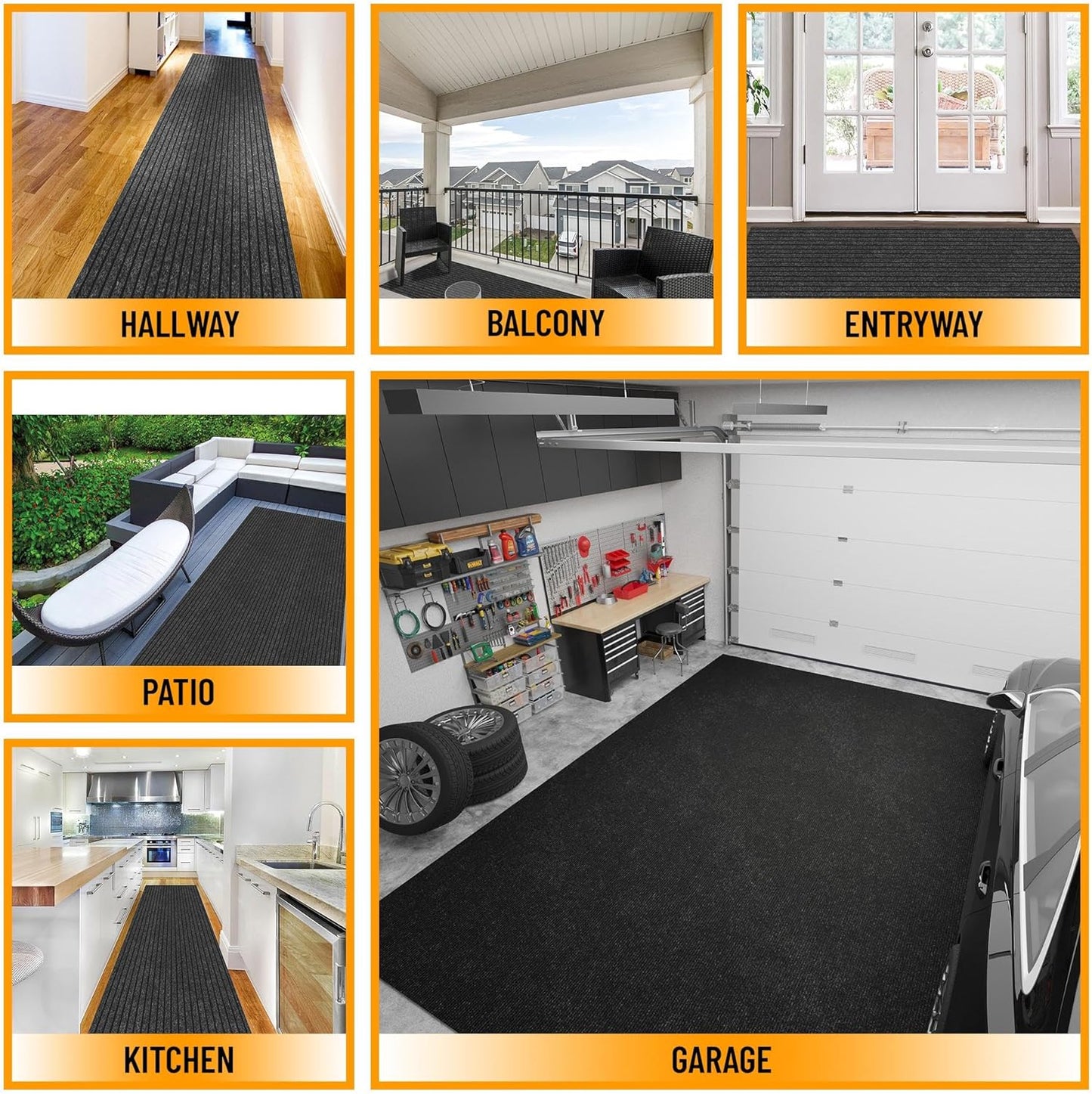 Ottomanson 2' x 46' Hallway Runner with Scraper Pile Extra Durable Non-Slip Rug Mat for Indoor & Outdoor Use - Ideal for Kitchen, Entryway, Patio & Garage - High-Traffic Carpet, Black