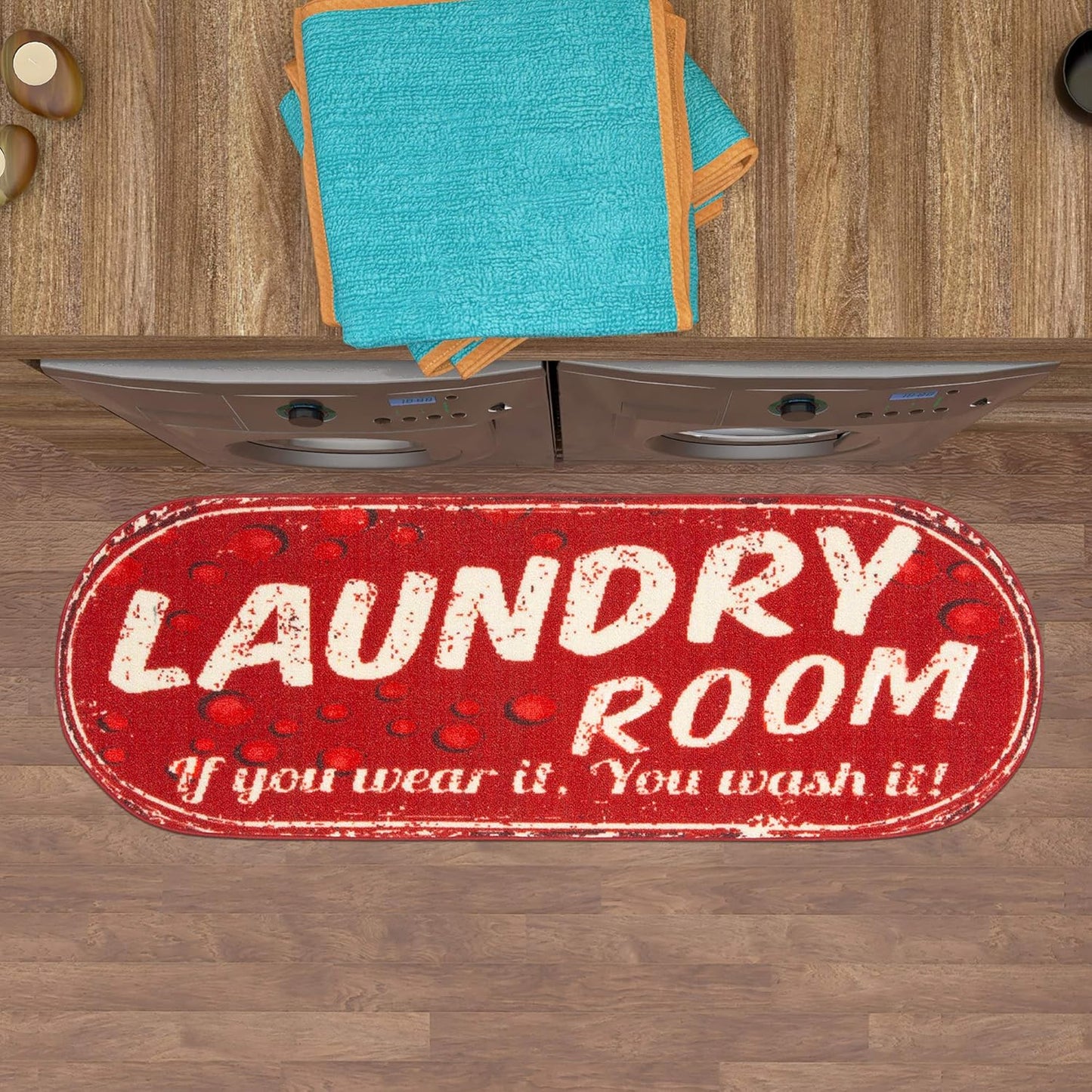 Ottomanson 20" x 59" Oval Laundry Room Rug - Non-Slip Mat for Laundry & Mudroom - Durable, Stain-Resistant, and Easy to Clean - Perfect for High-Traffic Areas - Runner Rug for Entryway Bathroom, Red