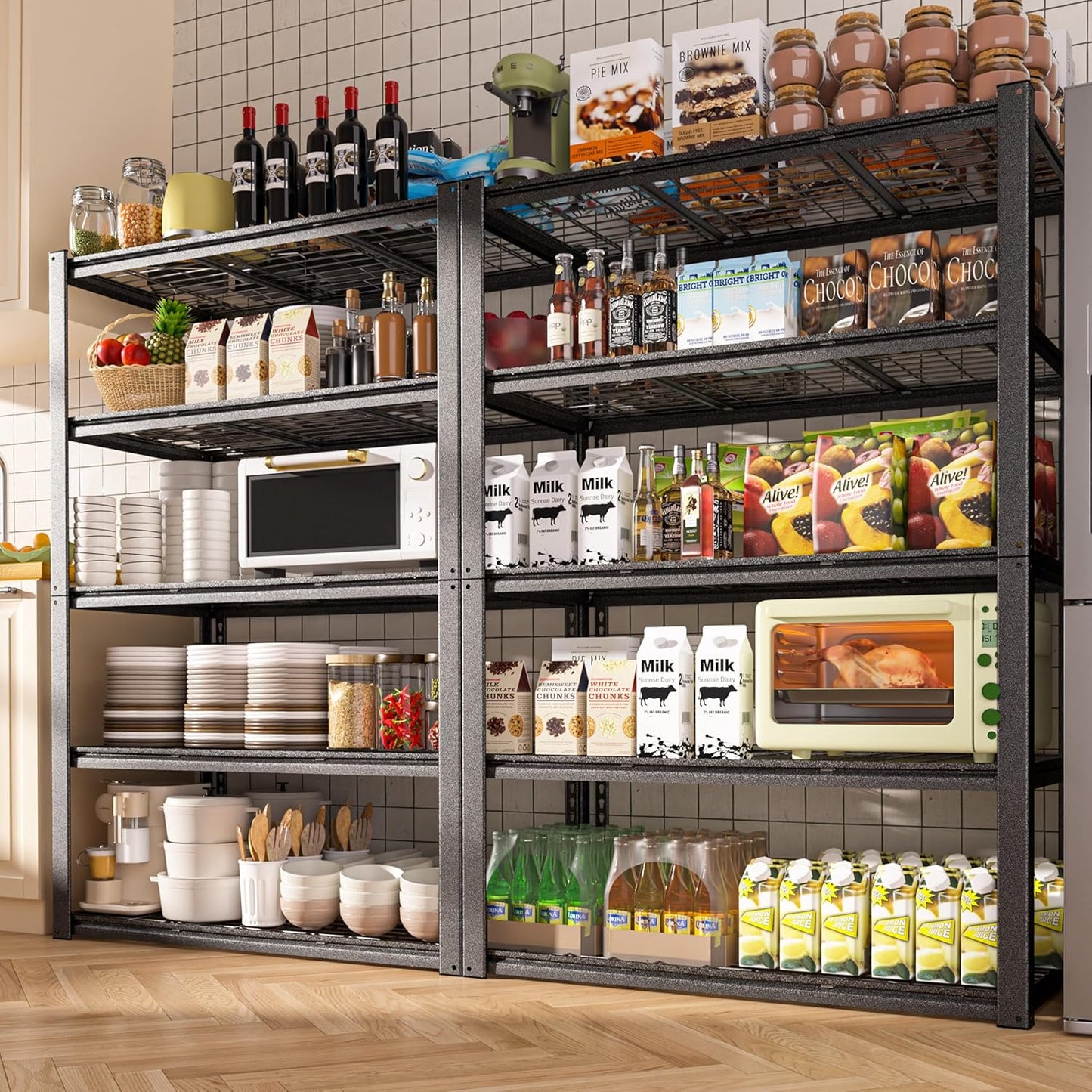 MUPATER 48.43" W x 23.98" D x 72.05" H Metal Storage Shelves, 5 Tier Shelves and Adjustable Shelves, Garage Shelving Unit, Standing Utility Shelf Racks for Garage Warehouse Kitchen