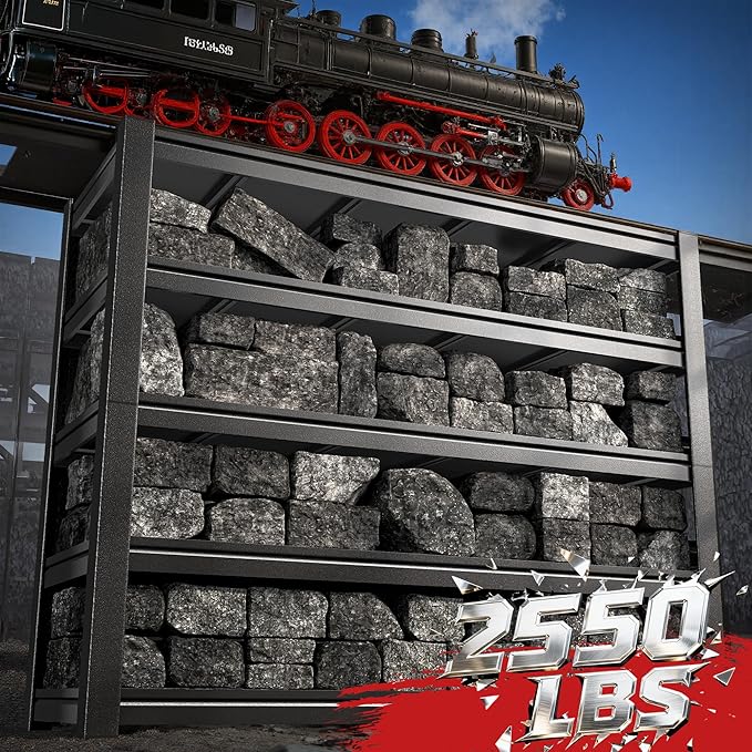 2550LBS Storage Shelves, 40" W Garage Shelving Heavy Duty, Adjustable Metal Shelving Unit, Storage Rack for Garage, Basement, Warehouse with Tool-Free Assembly, 40" W x 17.7" D x 72" H