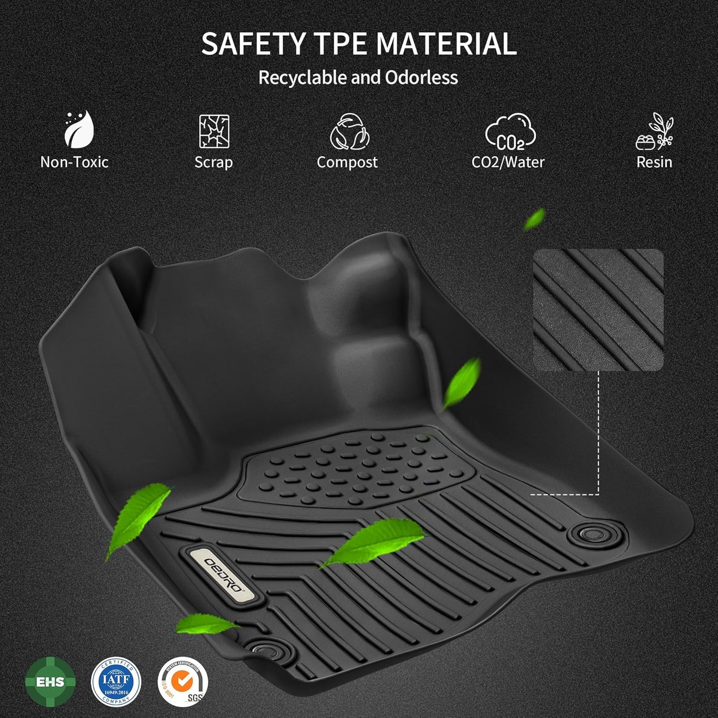 OEDRO Floor Mats Fit for 2017-2021 Nissan Titan / 2016-2021 Nissan Titan XD Crew Cab with 1st Row Bucket Seat, Unique Black TPE All-Weather Guard Includes 1st and 2nd Row: Full Set Liners