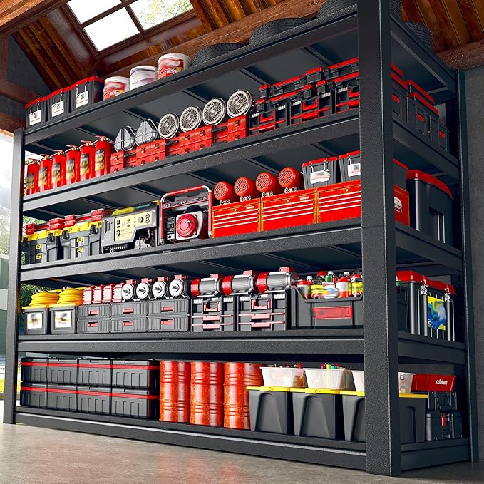 3050LBS Storage Shelves, 55.2" W Garage Shelving Heavy Duty, Adjustable Metal Shelving Unit, Storage Rack for Garage, Basement, Warehouse with Tool-Free Assembly, 55.2" W x 25.7" D x 78" H