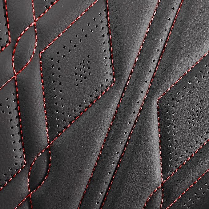 Huidasource Leather Back Row Seat Covers, Waterproof Rear Split Bench Car Seat Covers, Vehicle Seat Cushion Cover Protector Universal Fit for Most Cars Sedan SUV Pickup Truck(Back Row/Black&Red)