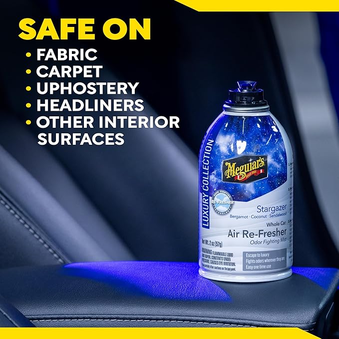 Meguiar's Car Air Refresher Odor Fighting Mist – Stargazer, Long-Lasting Car Freshener Fights Strong & Unwanted Vehicle Smells Renewing Interiors with a Luxurious & Refreshing Scent, 2 oz Aerosol
