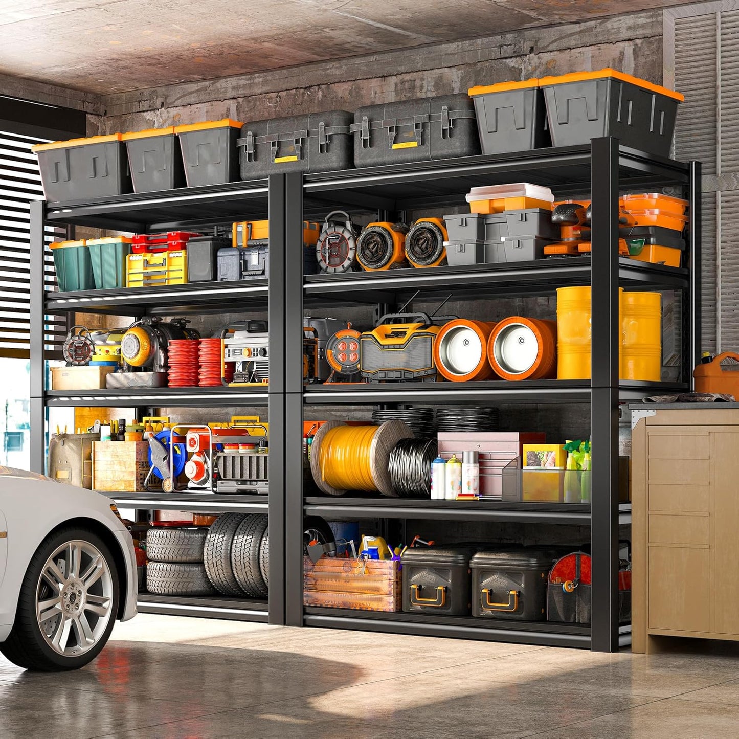 REIBII 40" W Garage Shelving, Heavy Duty Storage Shelves Load 2500LBS, 5-Tier Adjustable Metal Shelving, Garage Shelves for Warehouse, Pantry, Basement, 72" H x 40" W x 18" D