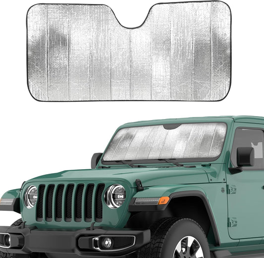 EcoNour Accordion Windshield Sun Shade for Jeep Wrangler | Car Shade Front Windshield Designed for Jeep Wrangler| Dashboard Sun Visor for UV and Heat | XS 53 x 17 inches