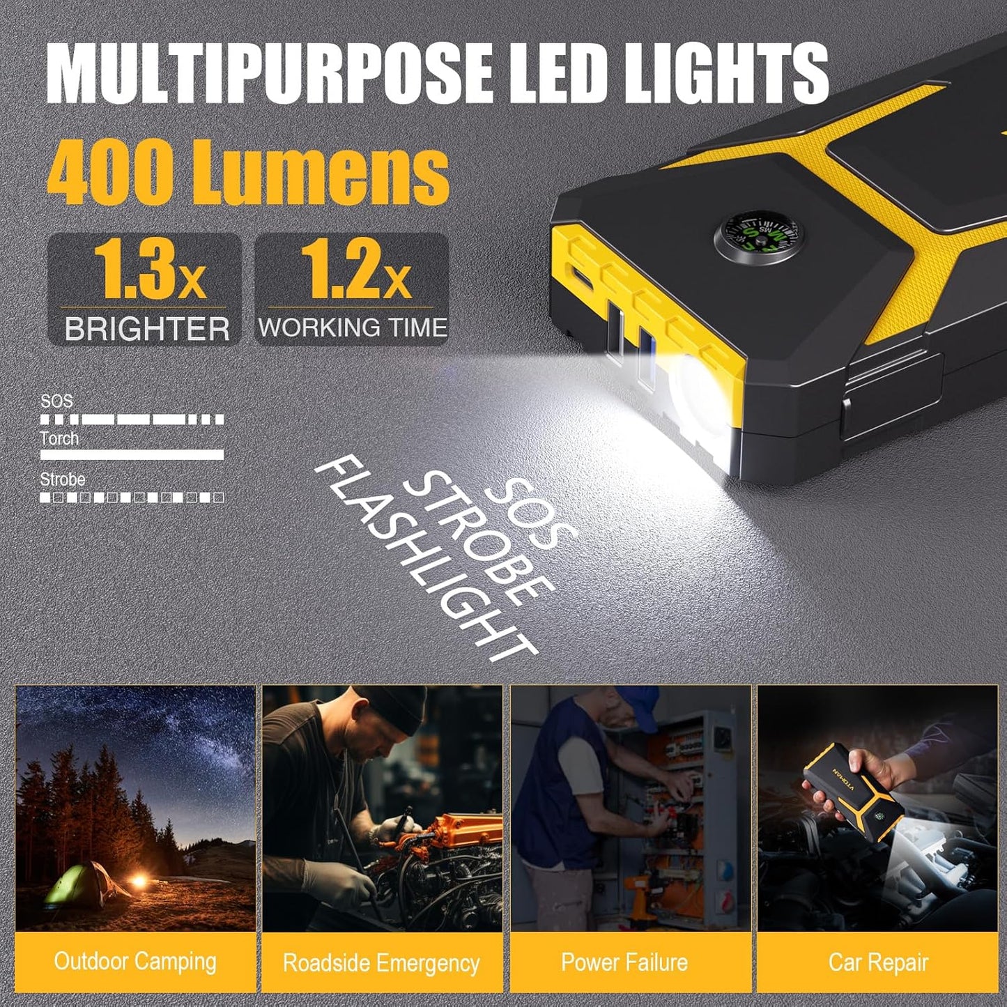 VTOMAN V6 Pro Jump Starter, 2000A Car Battery Jumper Starter Portable for 7L Gas/5L Diesel Engines, Jump Box,12V Auto Jump Start Battery Pack, Lithium Booster Pack, Portable Charger and Jumper Cables