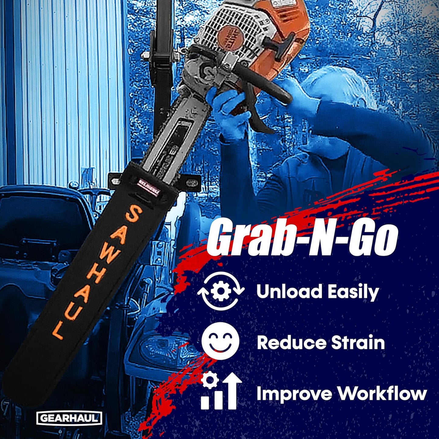 SawHaul Snap-Lok Universal Chainsaw Carrier Kit for Tractors and Skid Steers – 20 Inch Orange Scabbard with Rotating Mount – Compatible with All Chainsaw Brands – Made in USA