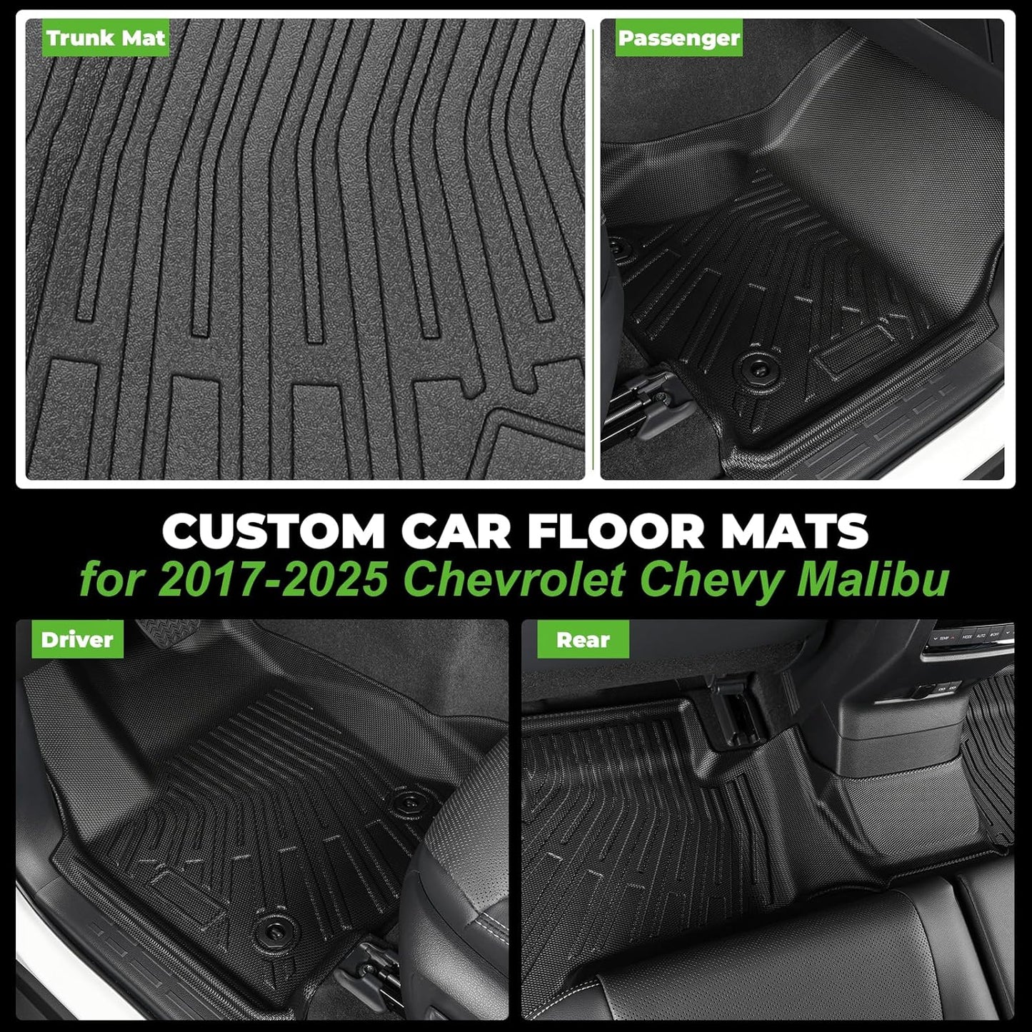 Floor Mats & Cargo Liner Set Custom Fit for Chevy Malibu 2025 2017-2024 All Weather Protection for Car Mats Anti-Slip TPE Odorless Floor Liners Chevrolet Malibu Accessories