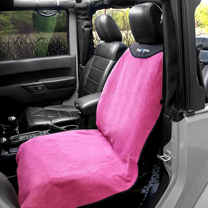 HAPPEGEAR Happeseat Waterproof Car Seat Cover & Protector – Universal Fit Car Seat Towel Cover – Non-Slip Backing, Easy Install & Storage, Machine Washable, Fits Front & Back, Pink