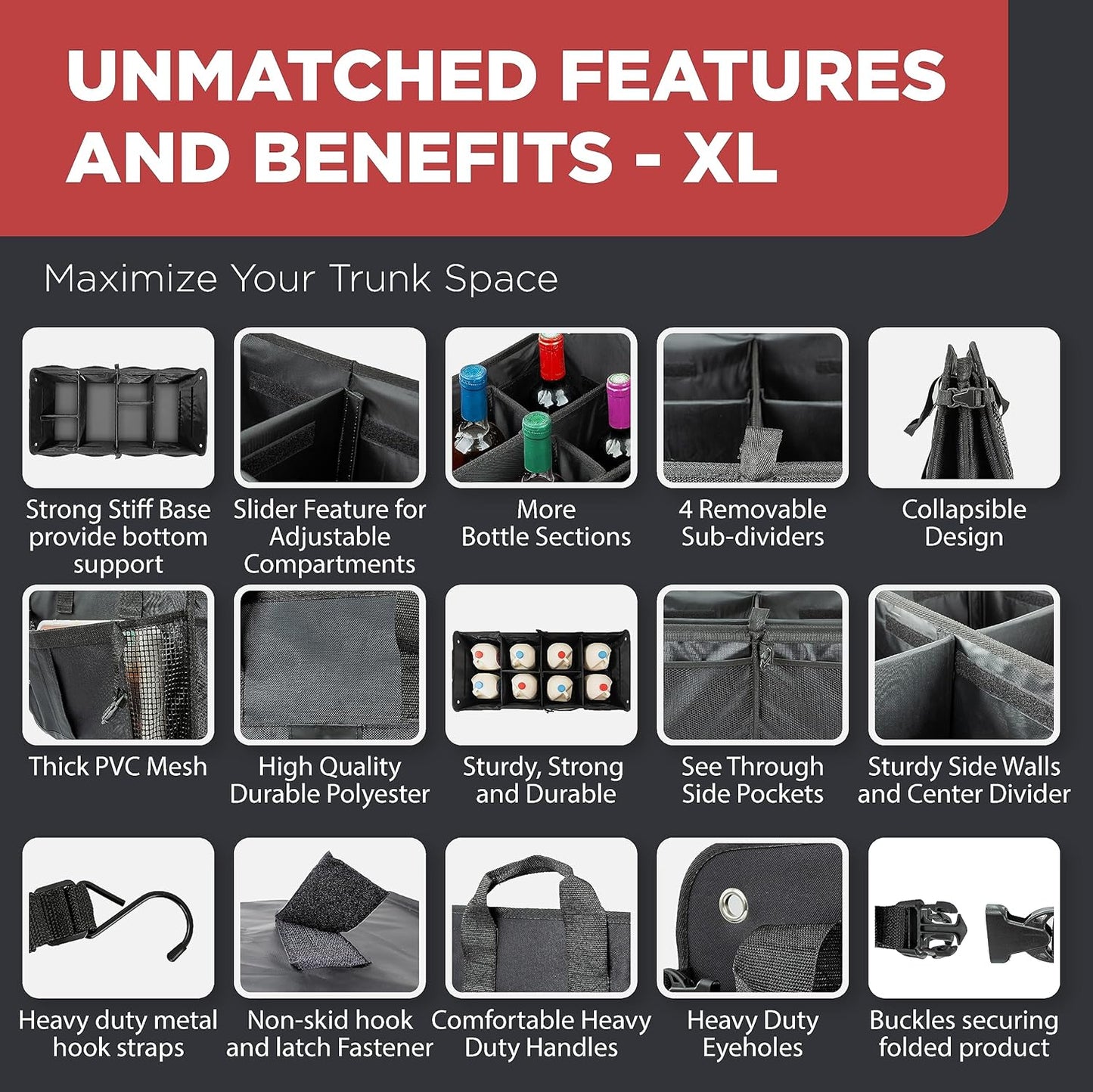 TRUNKCRATEPRO XL Premium SUV, Truck, Car Trunk Organizer With Expandable Compartments - Lightweight Foldable Cargo Organizer