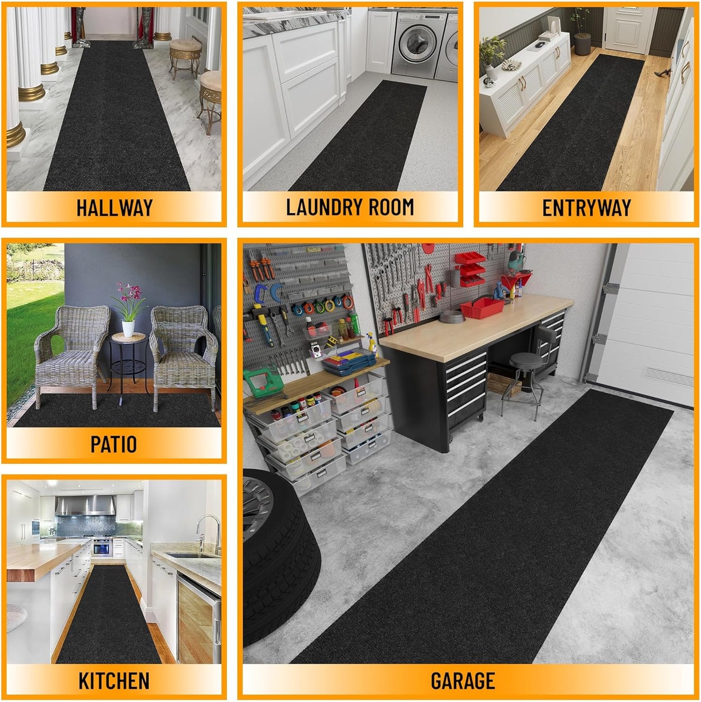 Ottomanson 2'7" x 53' Hallway Runner with Scraper Pile - Extra Durable Non-Slip Rug Mat for Indoor & Outdoor Use - Ideal for Kitchen, Entryway & Garage - High-Traffic Carpet, Black