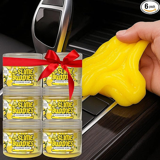 Slime Buddies Car Cleaning Gel Putty - 6 Pack Lemon Scented Interior Detailing Tool for Cup Holder, Air Vent & Keyboard - Reusable Auto Detailing Accessories - Dust Remover Goop - Gifts for Men Women