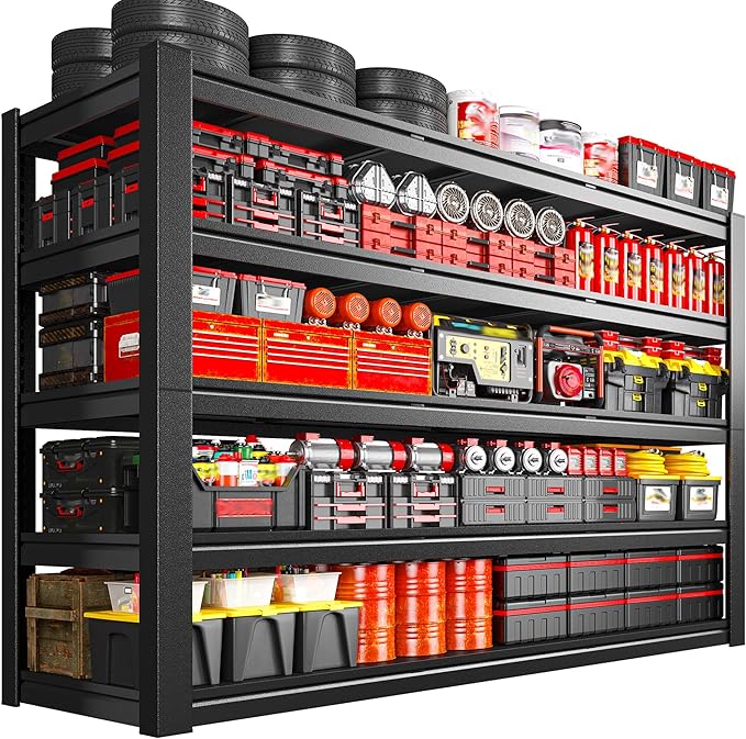 3125LBS Storage Shelves, 60.1"W Garage Shelving Heavy Duty, Adjustable Metal Shelving Unit, Storage Rack for Garage, Basement, Warehouse with Tool-Free Installation, 60.1"W x 24"D x 72.1"H