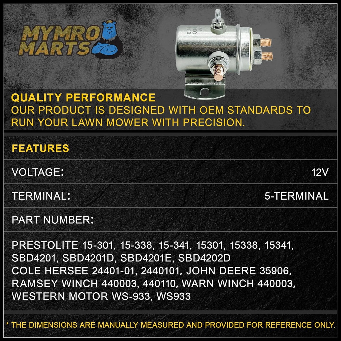 240-01009 Winch Motor Golf Cart Solenoid Compatible with/Replacement for 5 Term 12 Volt Hd 15-301, 15-338, 15-341, SBD4201, SBD4201D, SBD4201E, SBD4202D 440003, 440110