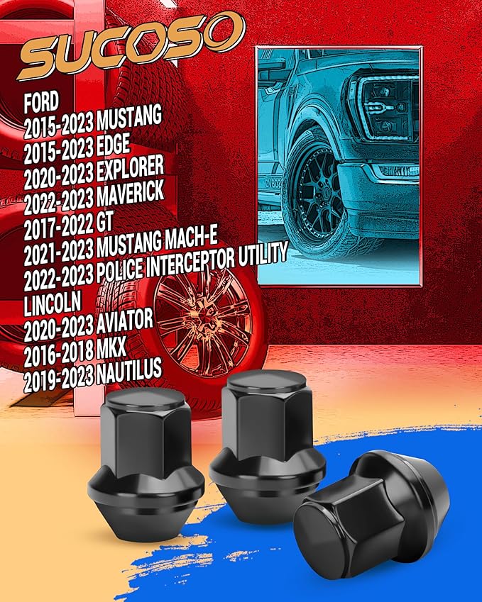 M14x1.5 Stock Lug Nuts Fit for 2015-2023 Ford Mustang Edge, 20PCS Black OEM Style Lug Nuts with 1.5" Length and 13/16" Hex for 2020-2023 Ford Explorer | 2022-2023 Maverick, OE#ACPZ-1012-M ACPZ-1012-D