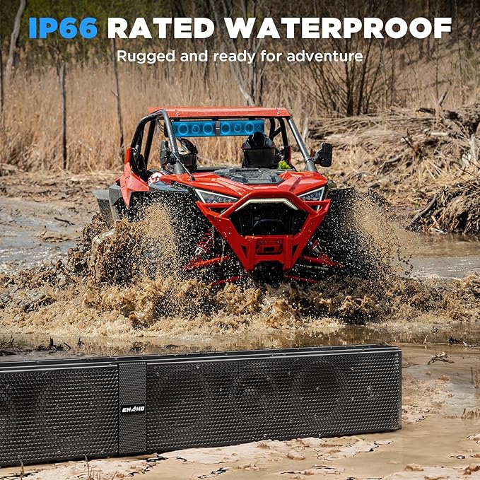 Ehaho 34 Inch UTV Sound Bar, ATV SoundBar Bluetooth with RGB Lighting, IP66 Waterproof Golf Cart Sound Bar, Amplified Powersports SXS SoundBar, UTV Speakers Compatible with Polaris RZR Can-Am