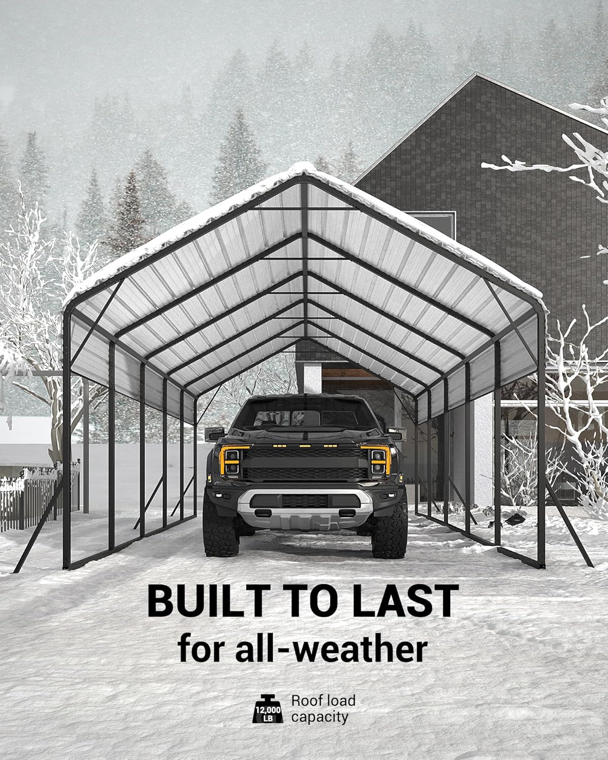 13'x26'x11' Oversized Metal Carport, Steel Heavy Duty Car Ports for All-Weather, Tall Carport for Full-Size Pickup Trucks, Boats, and Tractors, N.W. 780 Lbs
