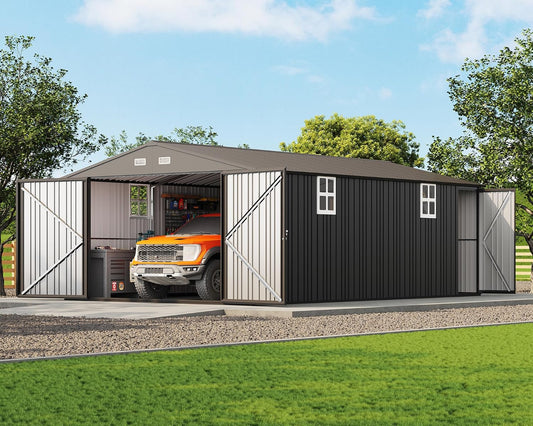 Jocisland 13.2x20.7x8.4 FT Heavy Duty Carport, Metal carport with 2 Lockable Doors & 4 Windows, Carport Canopy for for Car, Truck, Garbage Can, Tool, Lawnmower, Grey