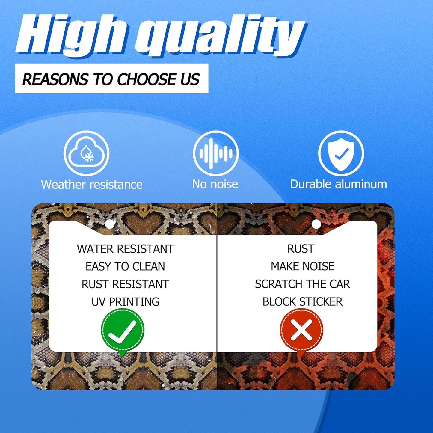 Snake Printed License Plate Frame Animal Skin Texture License Plate Stainless Steel Funny License Plate Holder Colorful Car Accessory with Screws Car Decoration 12.3" x 6.3" Men Women