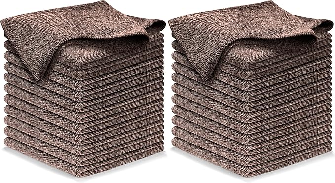 USANOOKS Microfiber Cleaning Cloth - 1200 Washes, Ultra Absorbent Towels Grip Root Weave Grime - 24pack - Brown
