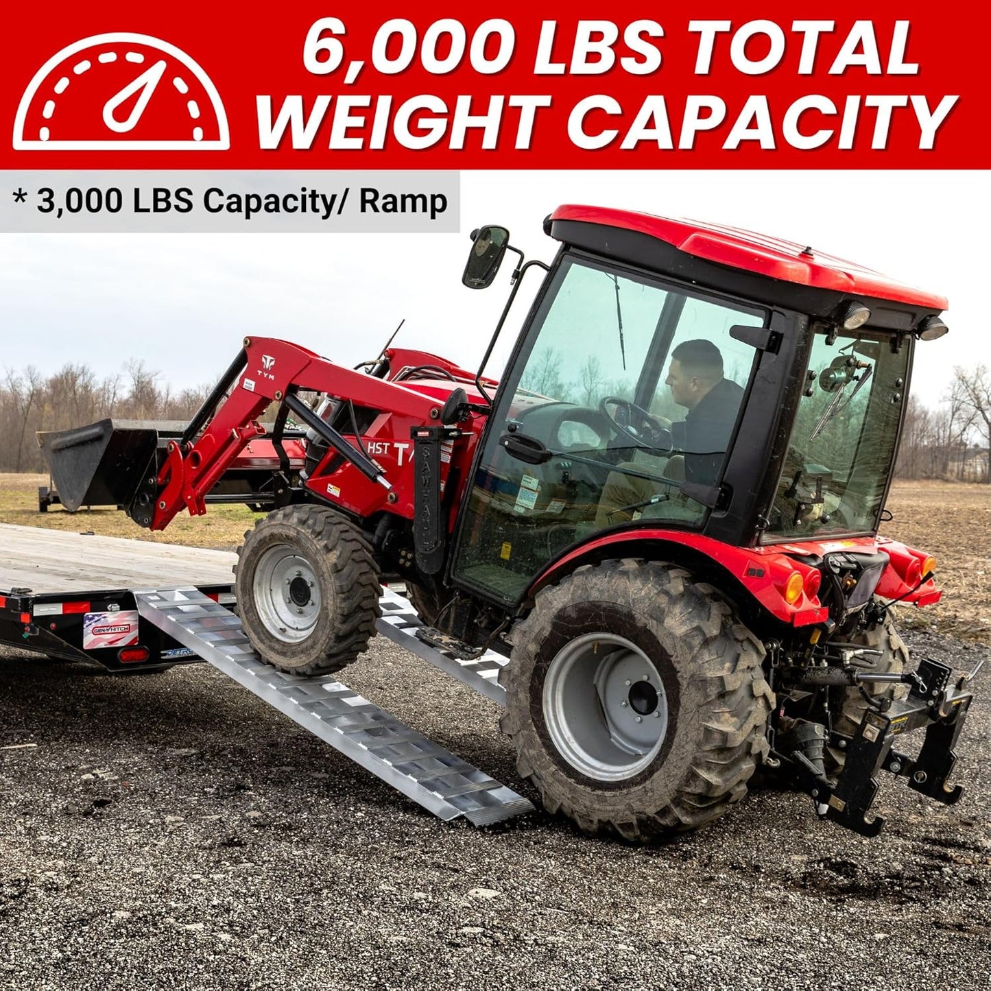 GEN-Y Hitch Heavy Duty Aluminum Loading Ramps - Set of 2, 6 Foot Long x 14 Inches Wide, 6000 lbs Capacity, Hybrid Hook and Plate Ends, Serrated Cross Rungs for Maximum Traction