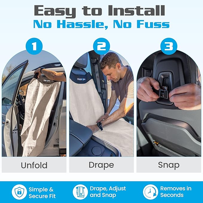 HAPPEGEAR Happeseat Waterproof Car Seat Cover & Protector – Universal Fit Car Seat Towel Cover – Non-Slip Backing, Easy Install & Storage, Machine Washable, Fits Front & Back, Sand