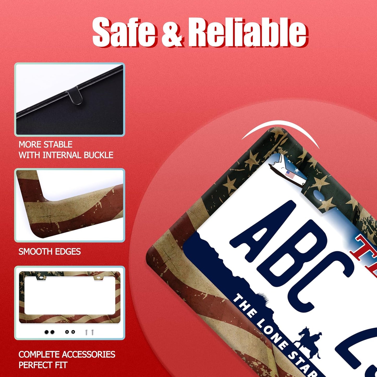 Vintage American Flag License Plate Frame Usa Flag License Plate Frames Funny Stainless Steel Accessories Cars Decor With 2 Holes Screws Fits Standard Us Ca Vehicles License Plate Holder 12.2 X 6 Inch