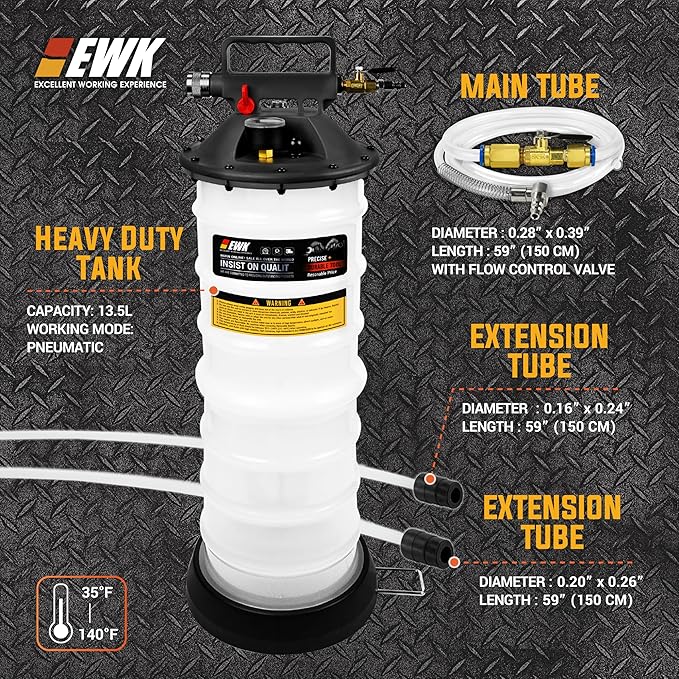 EWK 13.5L Heavy Duty Pneumatic Oil Extractor/Dispenser Pump, Fluid Vacuum Evacuator with Reinforced Tank, Oil Change Pump for Automotive Large Engines