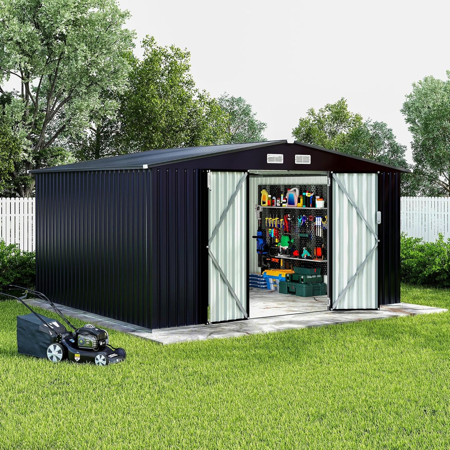 8x10x6.4 FT Outdoor Storage Sheds, Metal Garden Tool Shed for Backyard, Large Metal Sheds Outdoor Storage with Lockable Doors & Air Vents for Backyard Garden Patio Lawn