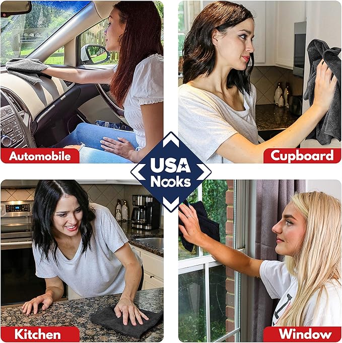 USANOOKS Microfiber Cleaning Cloth - 12Pcs 12.5x12.5 inch High Performance - 1200 Washes, Ultra Absorbent Microfiber Towels for Cars Undercarriage, Rims and Engine Bay Cleaning -Microfiber Cloth
