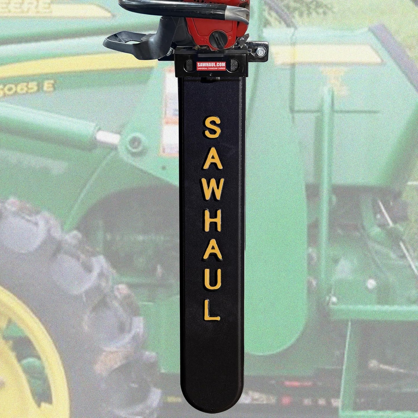 SawHaul Universal Tractor Chainsaw Holder - Made in Kansas USA - Fixed Mount Chainsaw Carrier (28" Yellow) Compatible w/All Brands